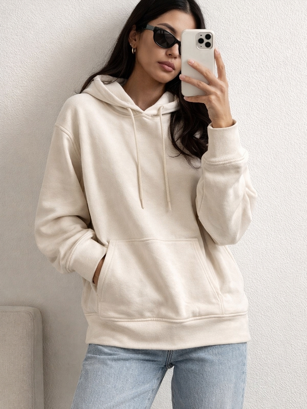 NWOT Oak + Fort Cream Hoodie | Minimalist Neutral | Model Off Duty | M
